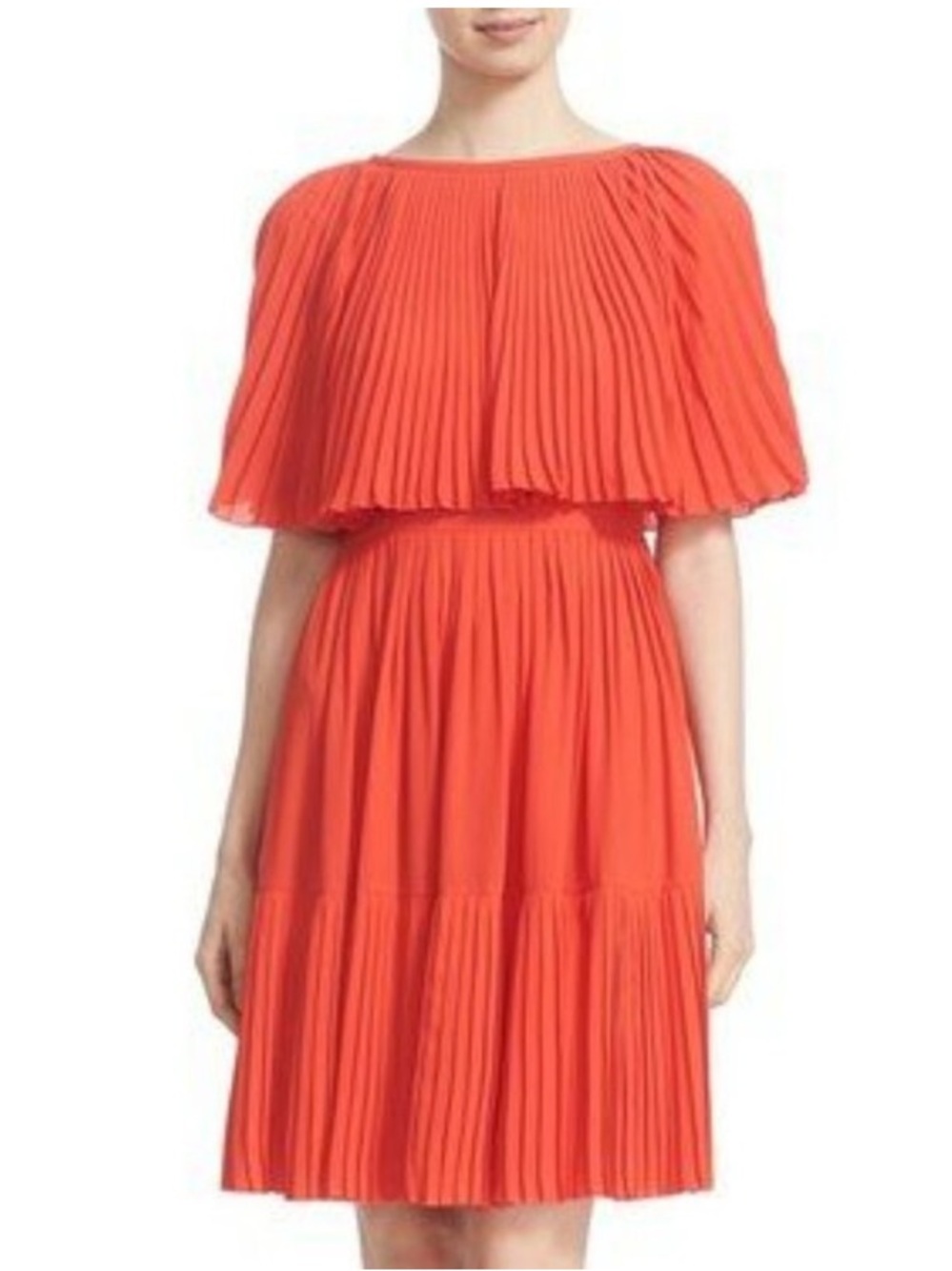 KATE SPADE PERSIMMON ORANGE RED PLEATED CAPE RUFFLE DRESS SIZE 6 VIBRANT DRESS
